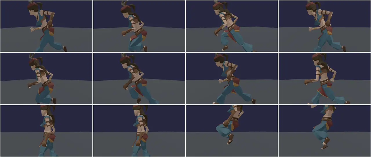 Soft-tissue bones on a jogging character